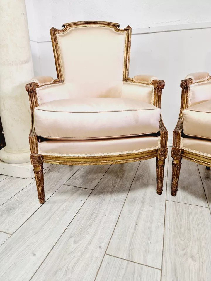 Pair Of Antique Louis XVI Bergère Armchairs-photo-5