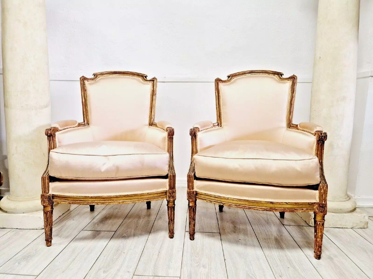 Pair Of Antique Louis XVI Bergère Armchairs