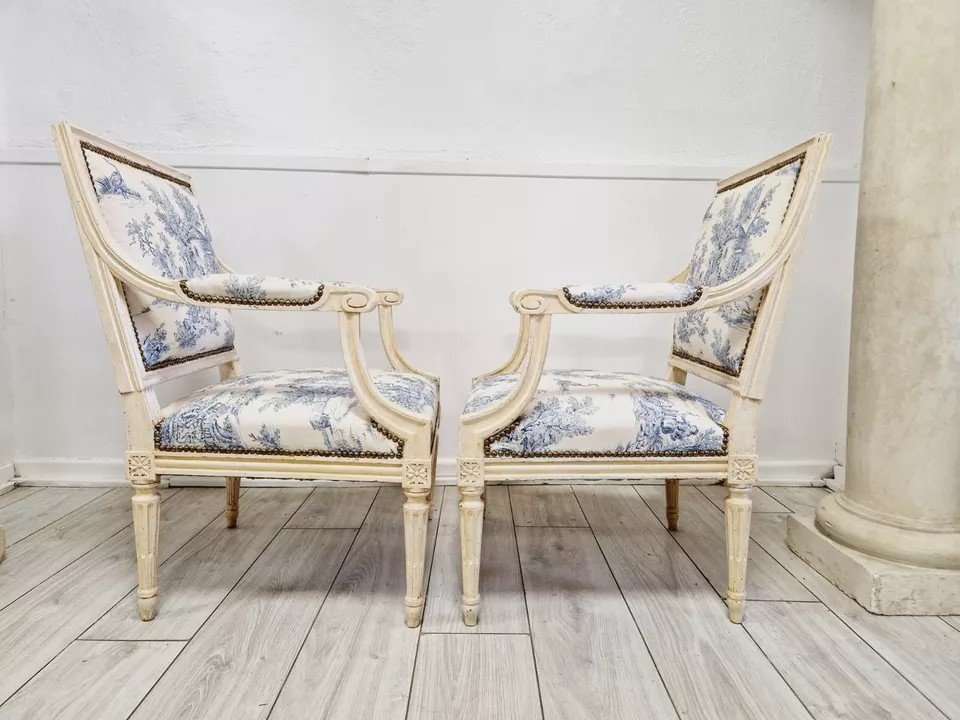 Pair Of Antique Directoire Style Bergère Armchairs-photo-3