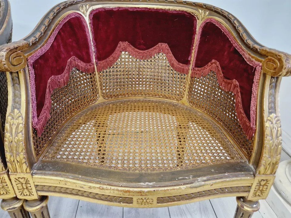 Paire De Fauteuils Bergères Anciens Louis XVI-photo-2