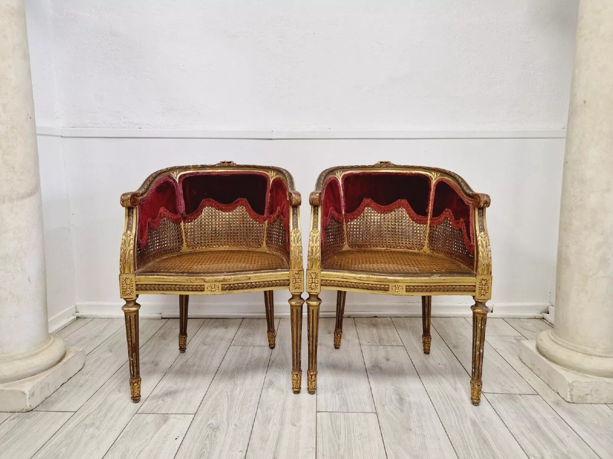 Paire De Fauteuils Bergères Anciens Louis XVI