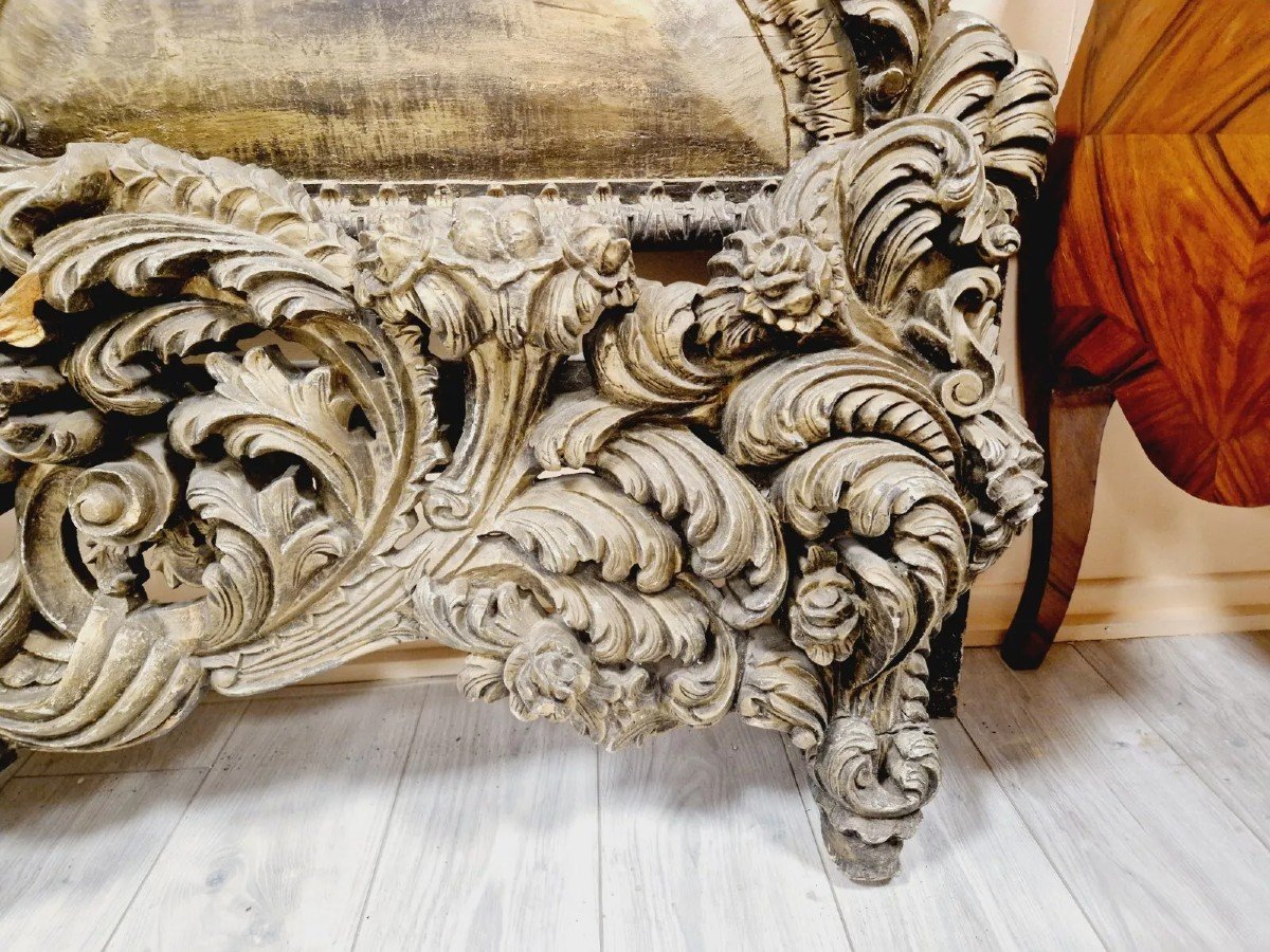 Antique Venetian Rococo Style Bed In Carved Wood-photo-4