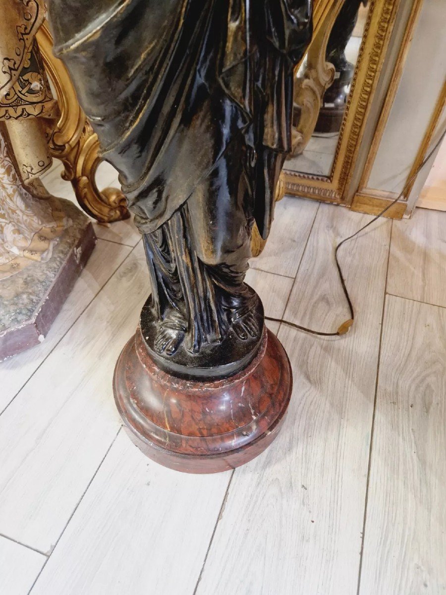 Antique Liberty Lamp In Cast Iron And Marble-photo-2