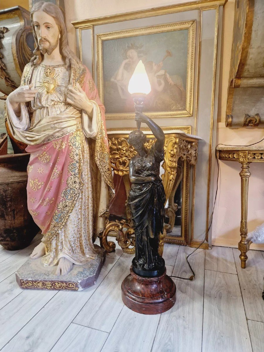 Antique Liberty Lamp In Cast Iron And Marble-photo-3