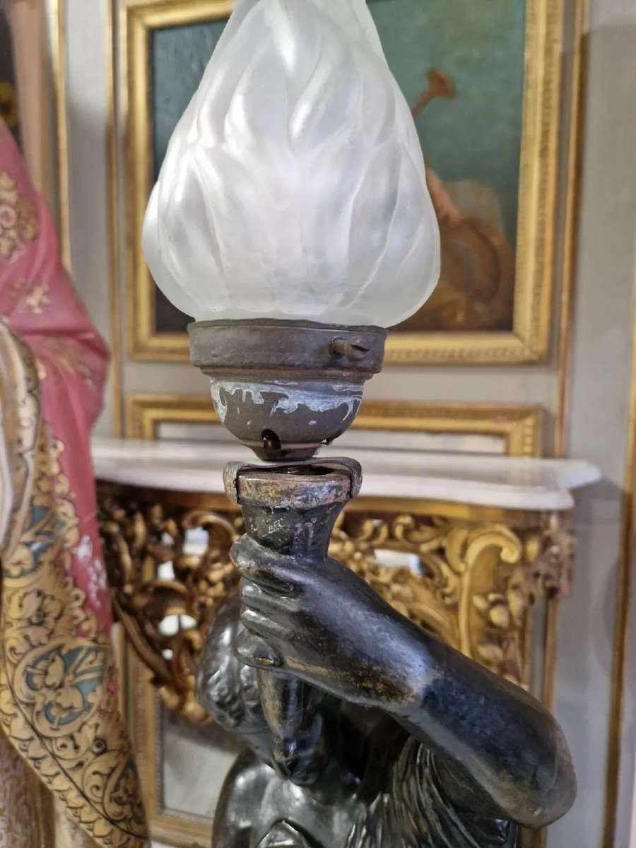 Antique Liberty Lamp In Cast Iron And Marble-photo-4