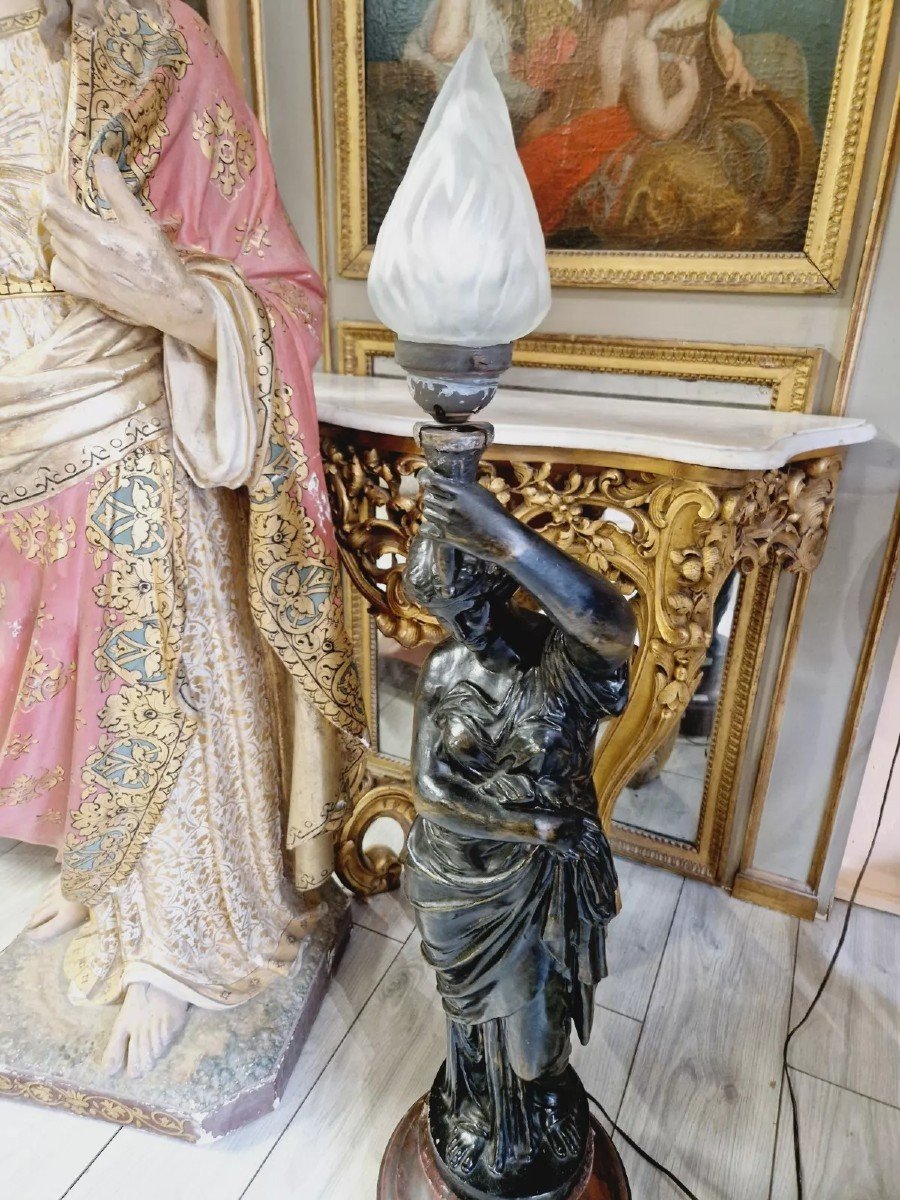 Antique Liberty Lamp In Cast Iron And Marble-photo-6