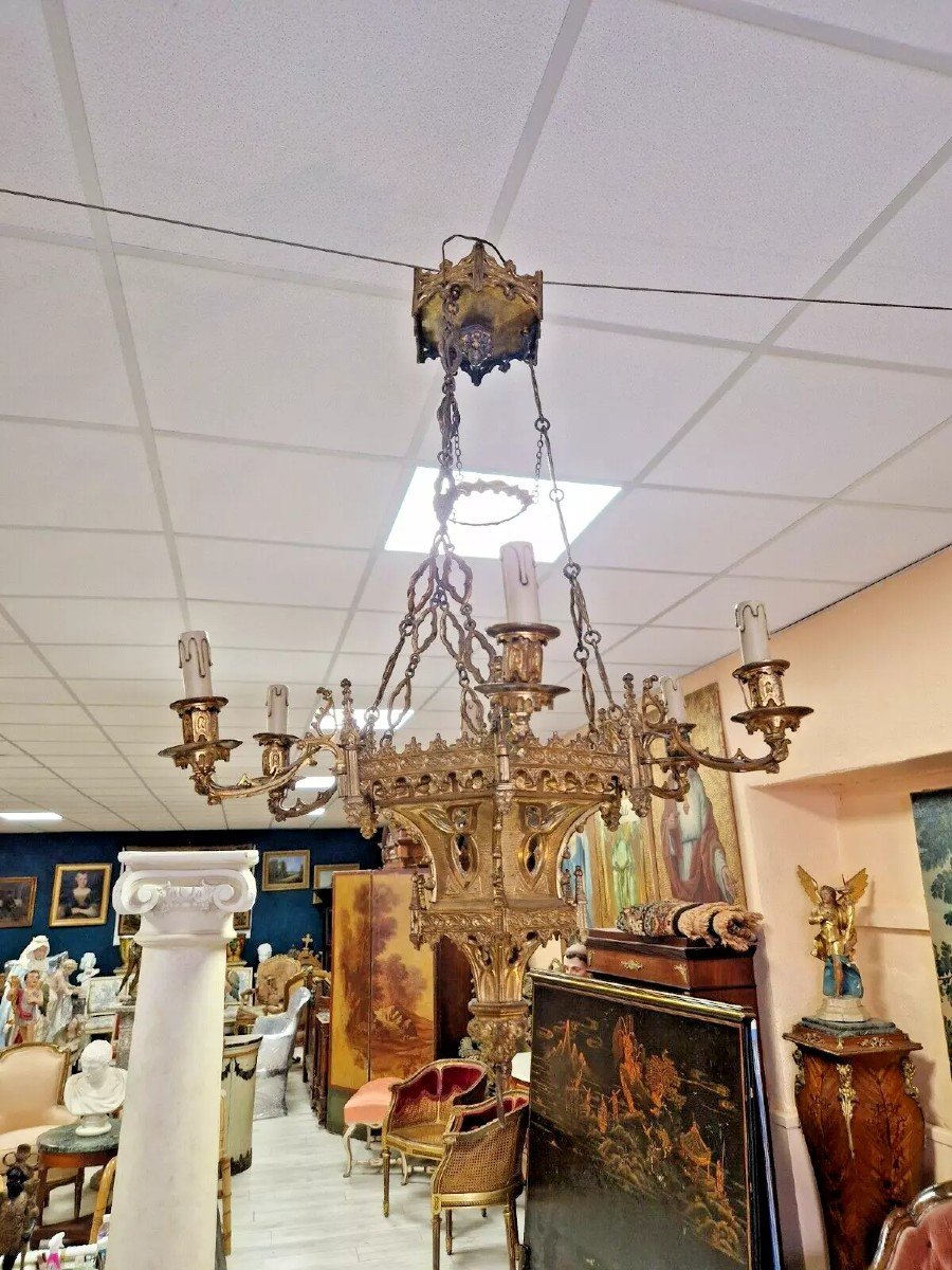 French Gothic Style Brass Chandelier 100 Cm-photo-2