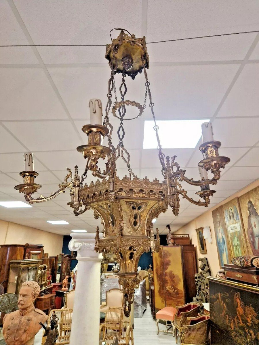 French Gothic Style Brass Chandelier 100 Cm-photo-4