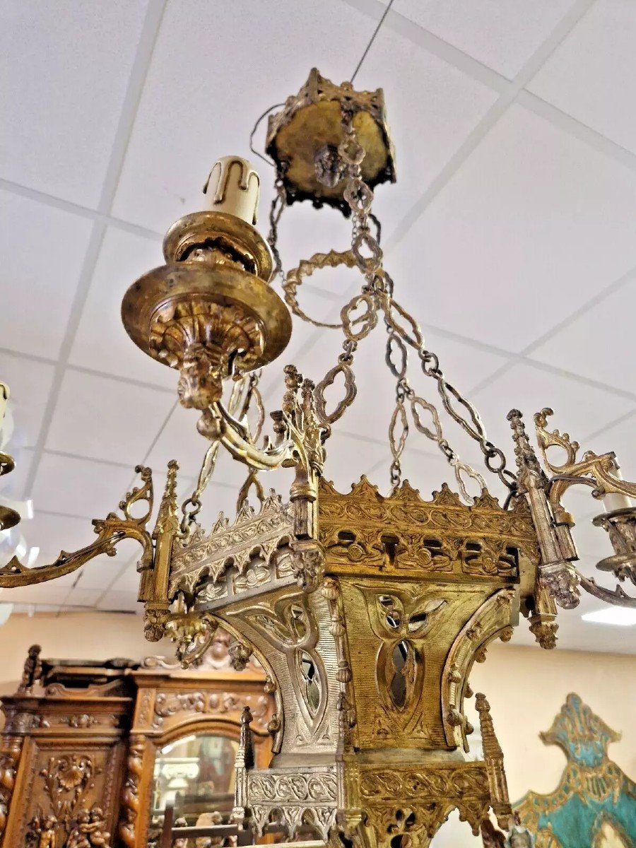 French Gothic Style Brass Chandelier 100 Cm-photo-1