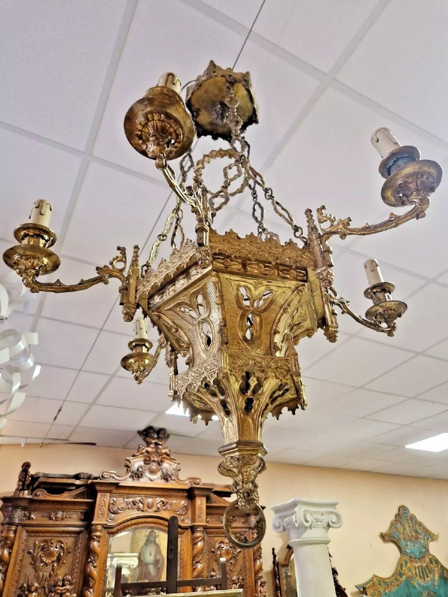 French Gothic Style Brass Chandelier 100 Cm-photo-2