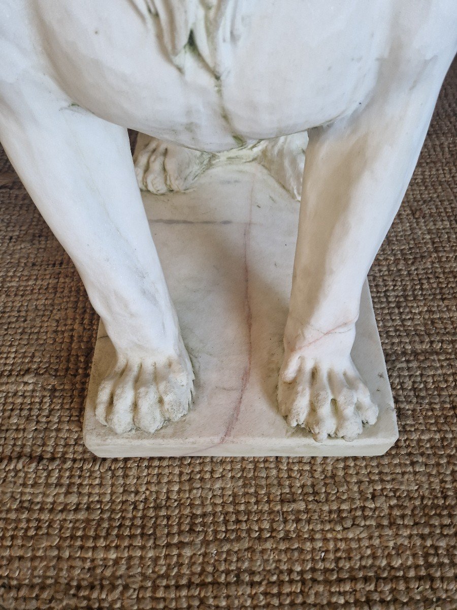 Pair Of Antique Marble Lion Statues **very Heavy**-photo-7