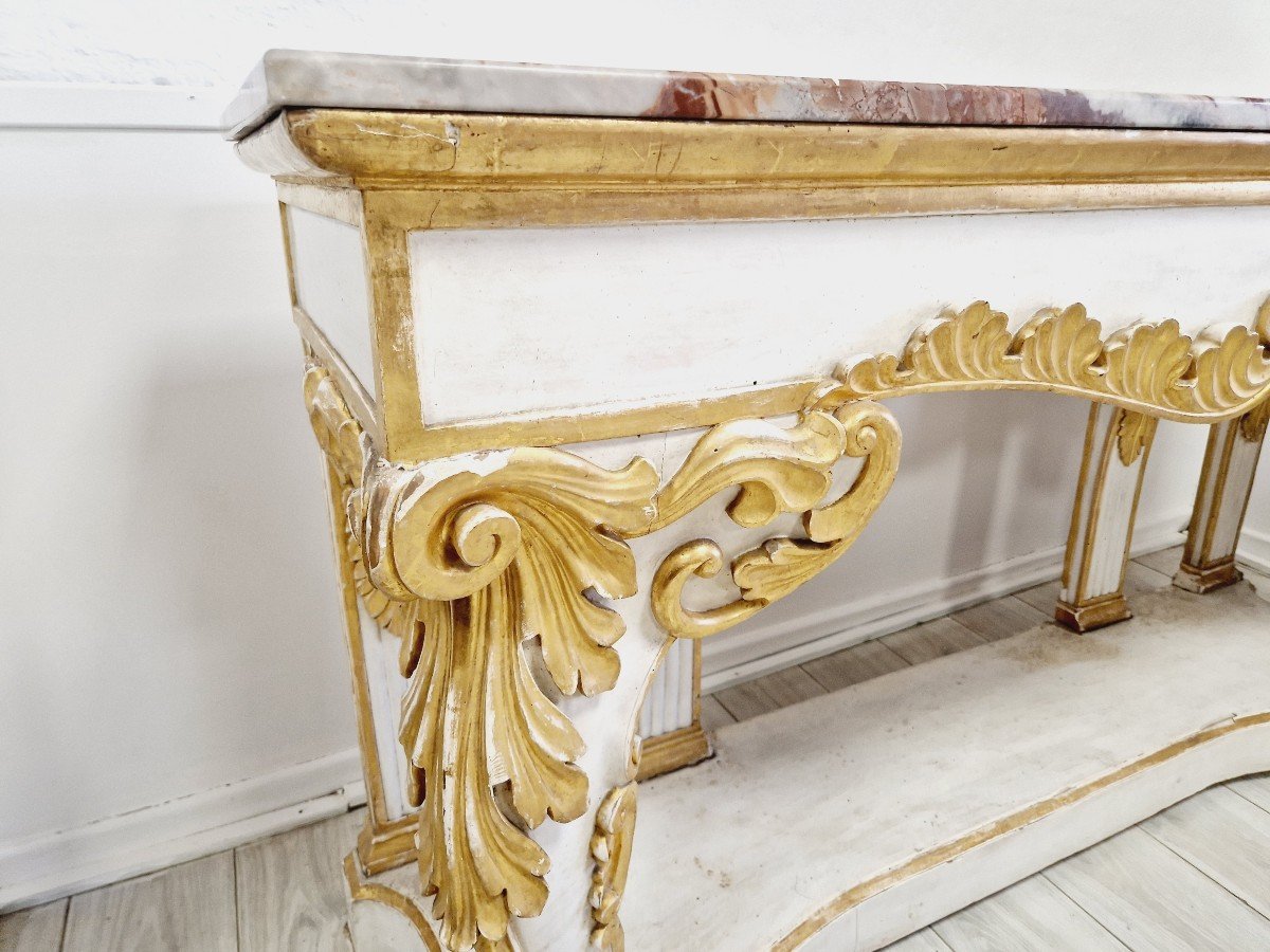  Immense Table Console Baroque Du 19ème Siècle Avec Plateau En Marbre-photo-3