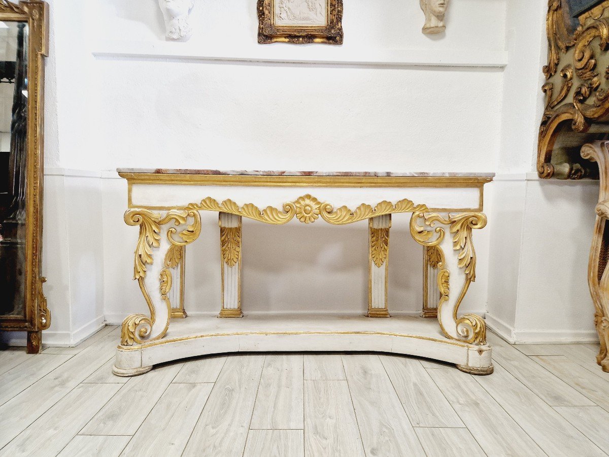  Immense Table Console Baroque Du 19ème Siècle Avec Plateau En Marbre-photo-4