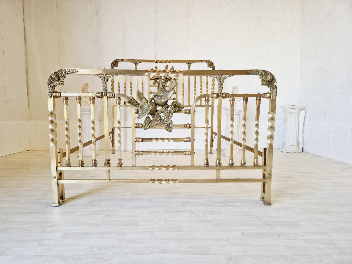  Antique Brass Bed Art Nouveau Period Bronze Details Eros-photo-2