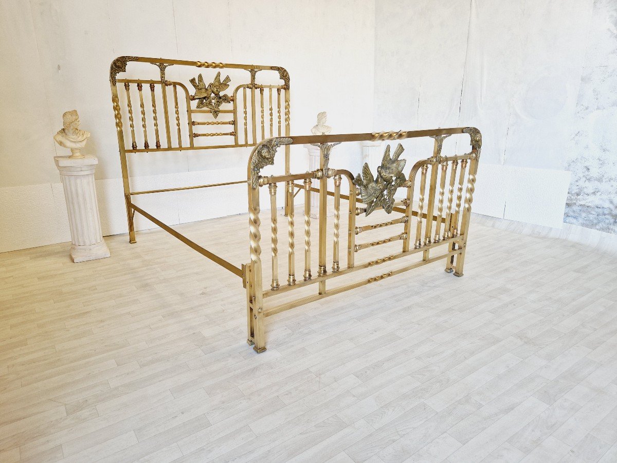  Antique Brass Bed Art Nouveau Period Bronze Details Eros-photo-1