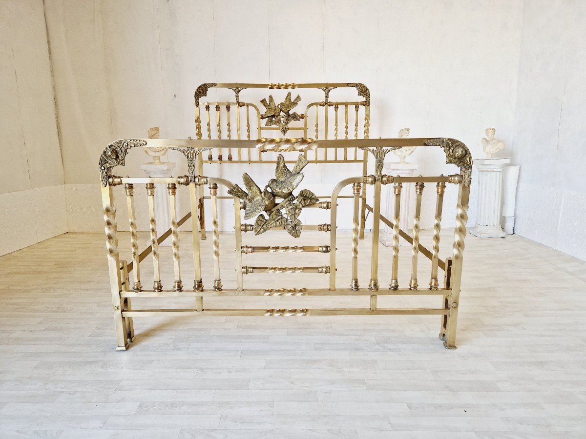  Antique Brass Bed Art Nouveau Period Bronze Details Eros-photo-2