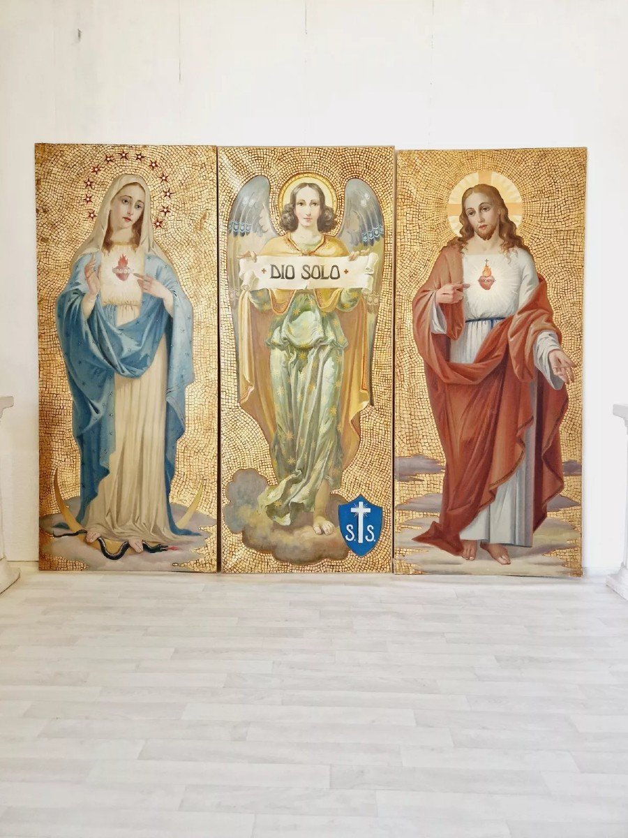 Triptych Of Religious Oil Paintings On A Golden Background 4995€-photo-3