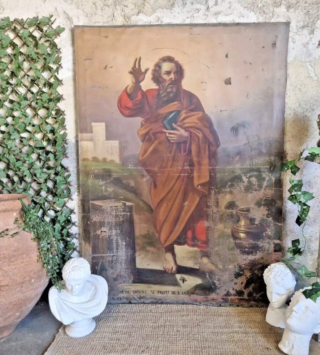 Immense Peinture à l'Huile Du 18ème Siècle Saint Matthias l'Apôtre-photo-4