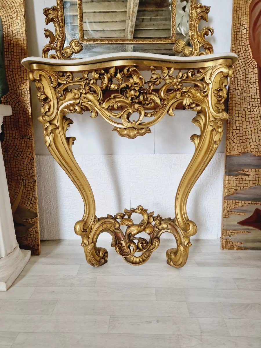 Antique French Rococo Console Table-photo-4