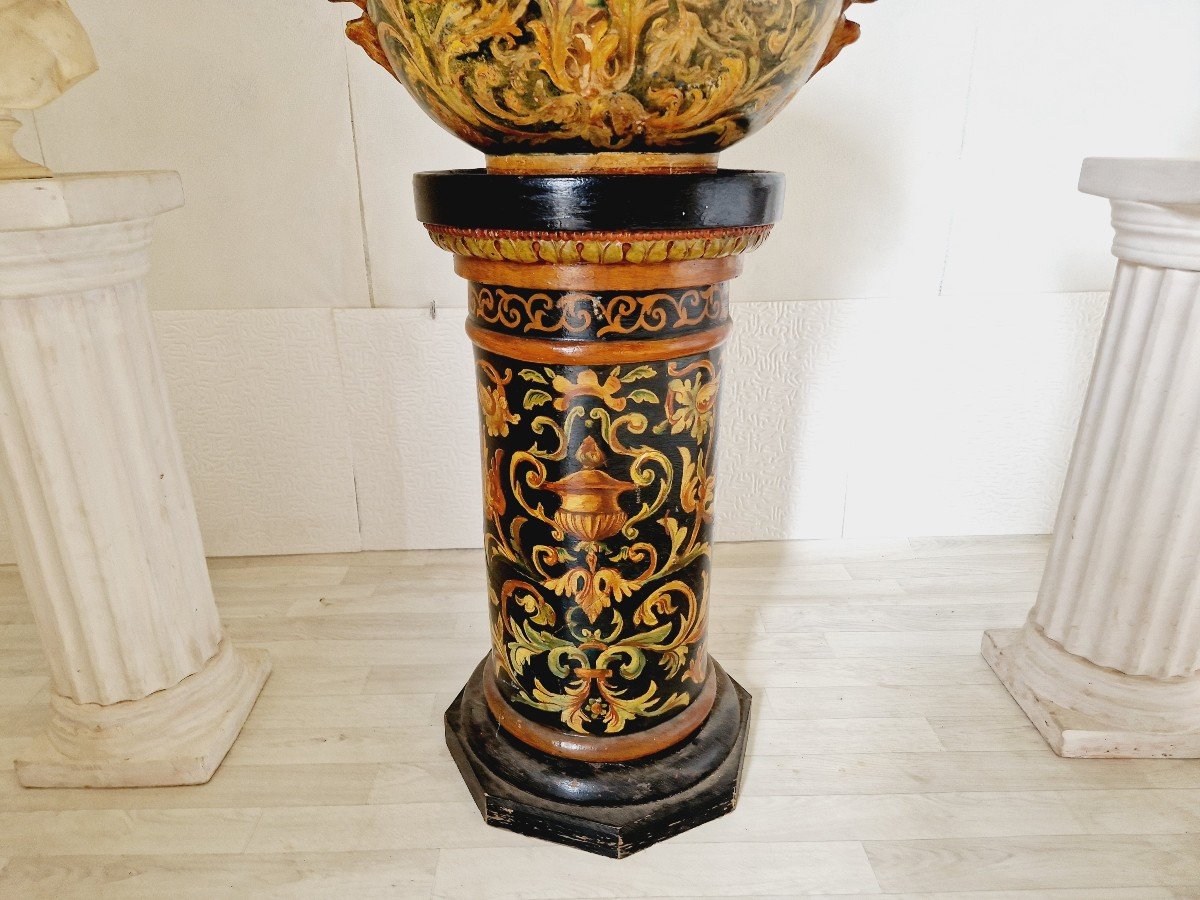  Antique 19th Century Majolica Planter Pot And Base-photo-3