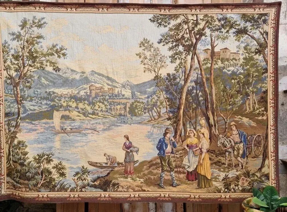 Tapisserie Ancienne D’aubusson Français Halliun Large 126 X 181 Cm