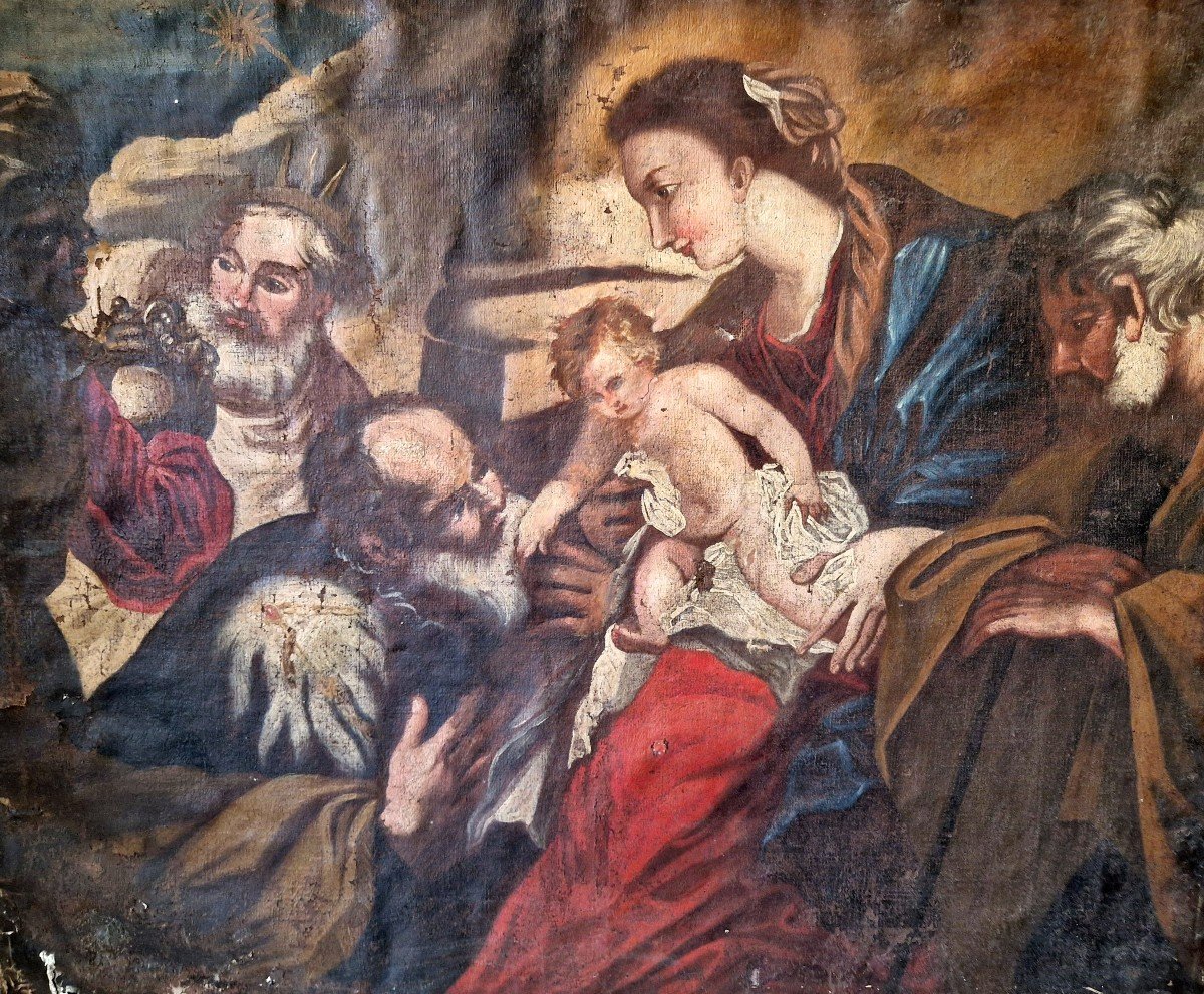  Peinture à L’huile Du 17ème Siècle D’après Rubens « L’adoration Des Mages »-photo-4