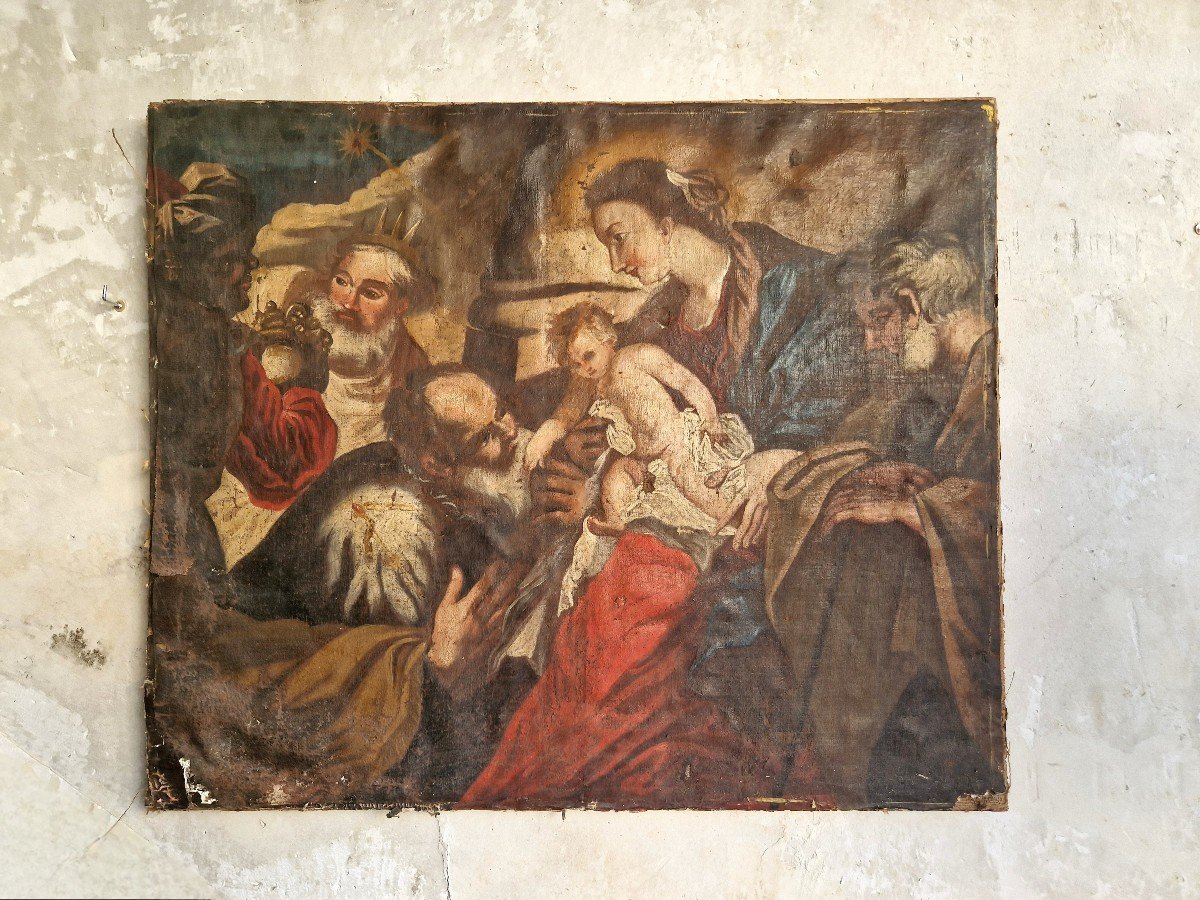  Peinture à L’huile Du 17ème Siècle D’après Rubens « L’adoration Des Mages »-photo-1