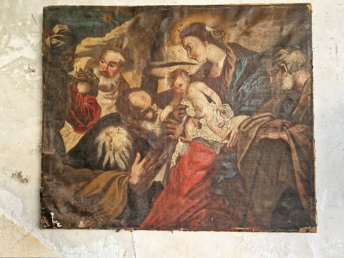  Peinture à L’huile Du 17ème Siècle D’après Rubens « L’adoration Des Mages »-photo-2