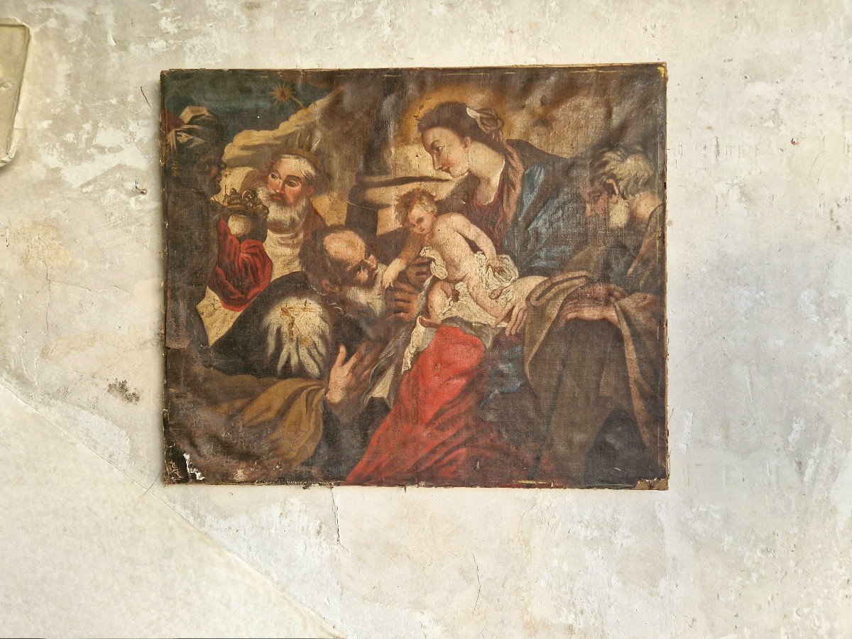  Peinture à L’huile Du 17ème Siècle D’après Rubens « L’adoration Des Mages »-photo-3