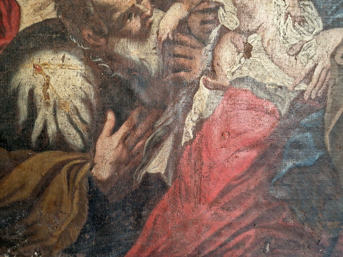  Peinture à L’huile Du 17ème Siècle D’après Rubens « L’adoration Des Mages »-photo-4