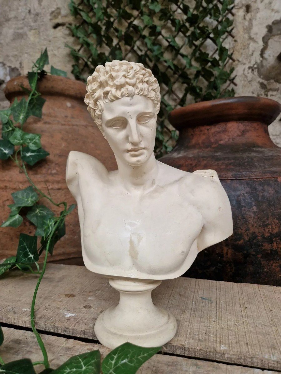 Antique Bust Of Hermes In Carved Alabaster Of French Origin-photo-2