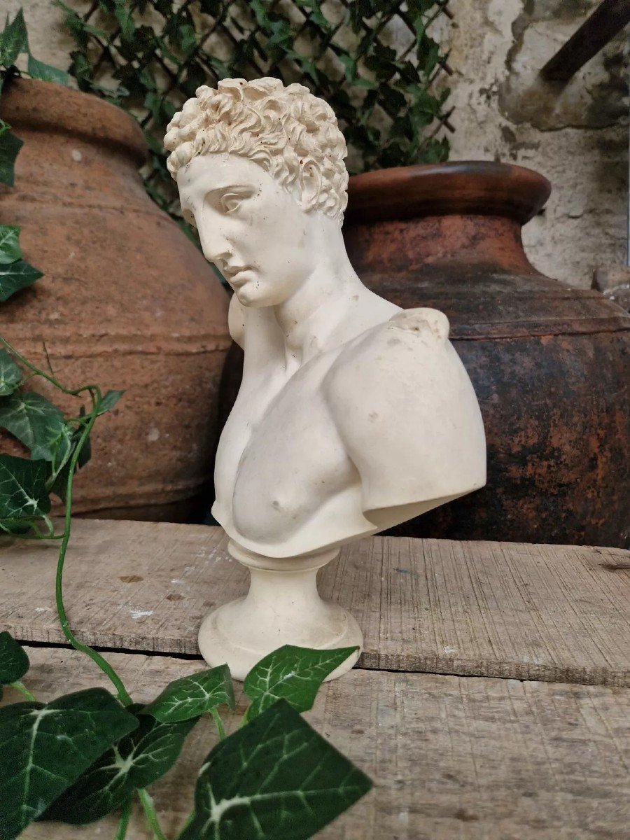 Antique Bust Of Hermes In Carved Alabaster Of French Origin-photo-1