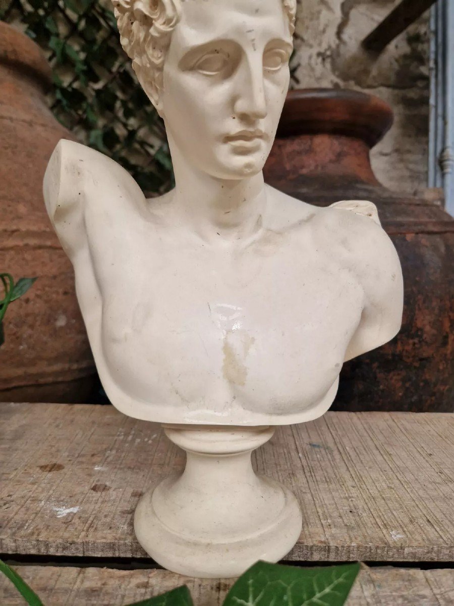 Antique Bust Of Hermes In Carved Alabaster Of French Origin-photo-4