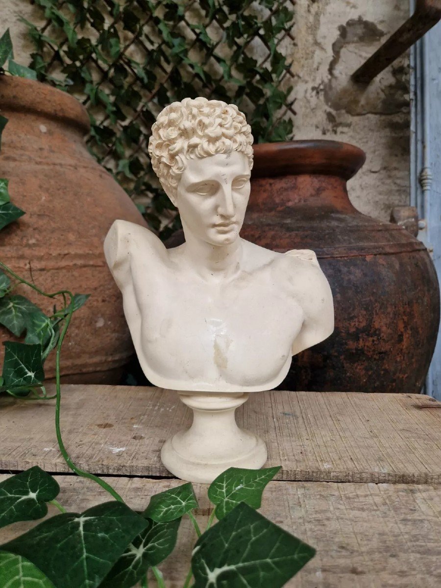 Antique Bust Of Hermes In Carved Alabaster Of French Origin-photo-5