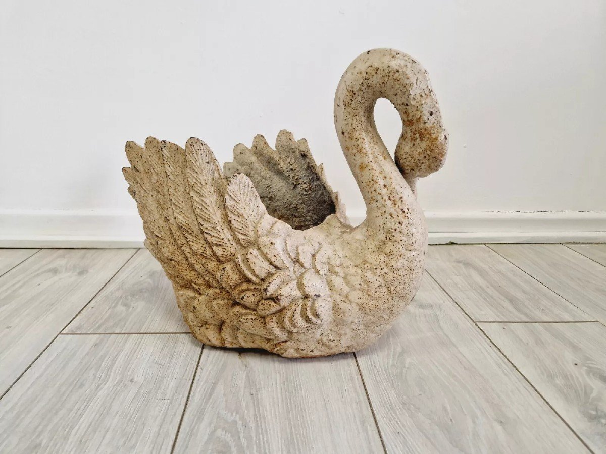 Antique Cast Iron Swan Planter-photo-2