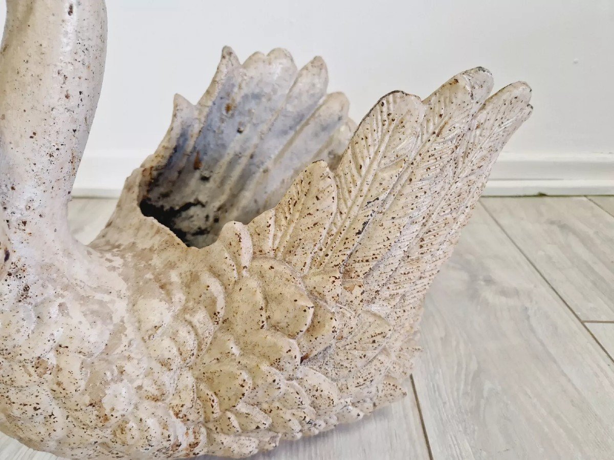 Antique Cast Iron Swan Planter-photo-2