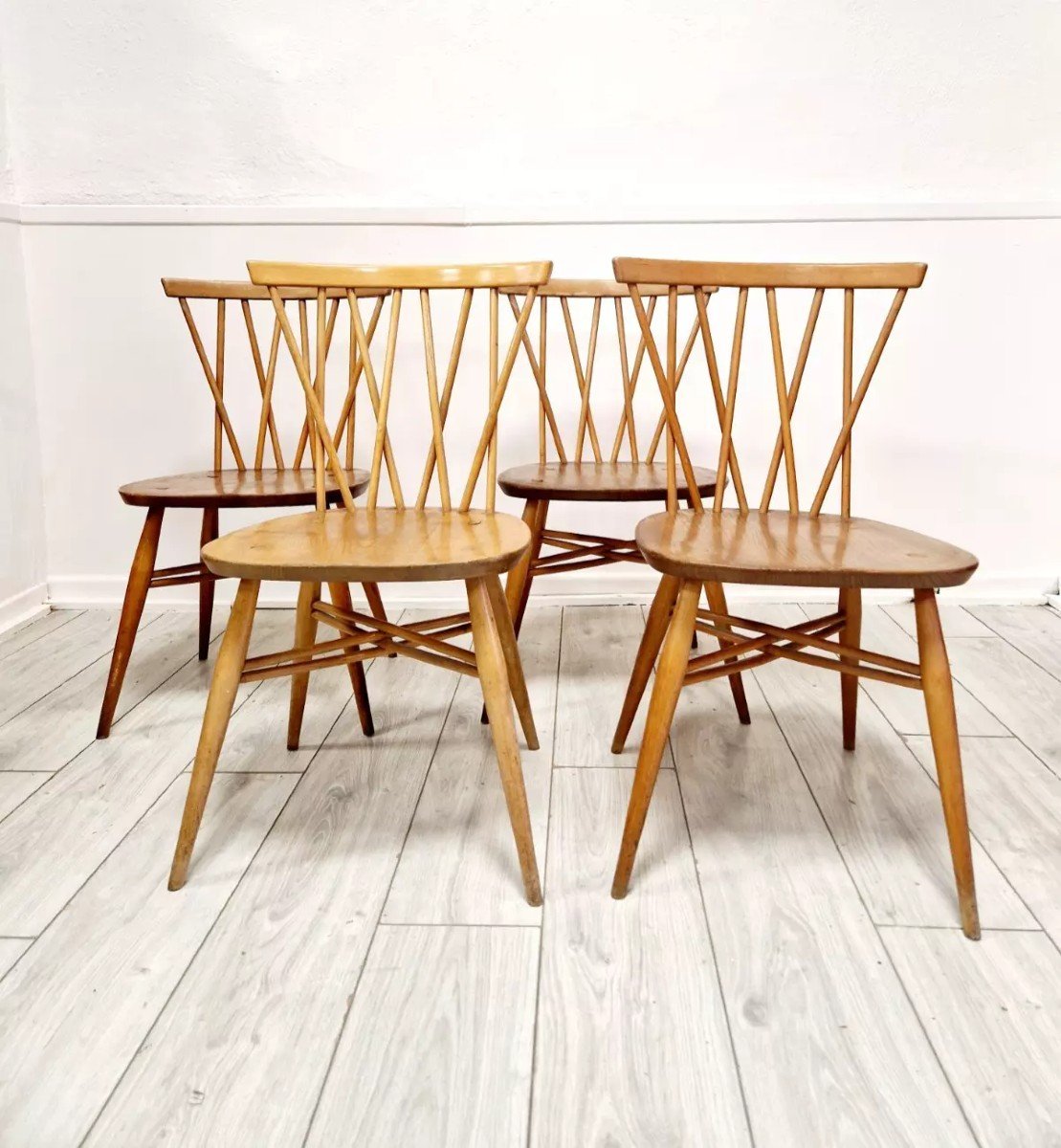 4 Ercol Chandelier Back Dining Chairs