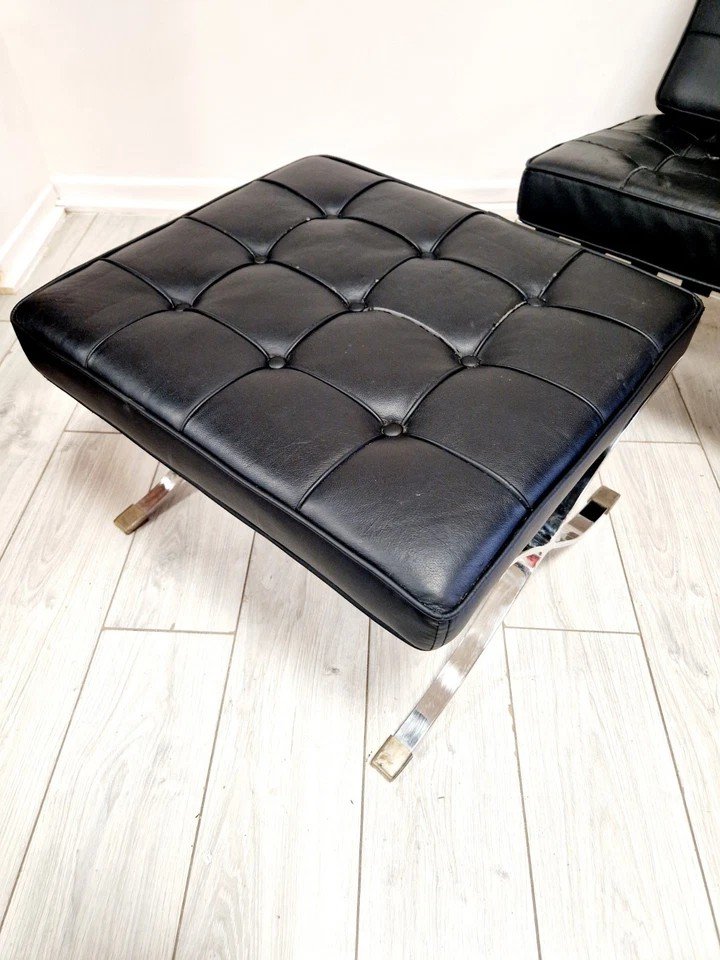 Mid-century Style Barcelona Armchair And Footstool-photo-2