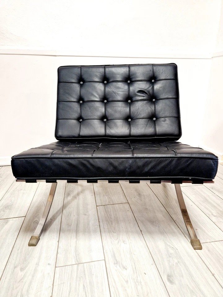 Mid-century Style Barcelona Armchair And Footstool-photo-4