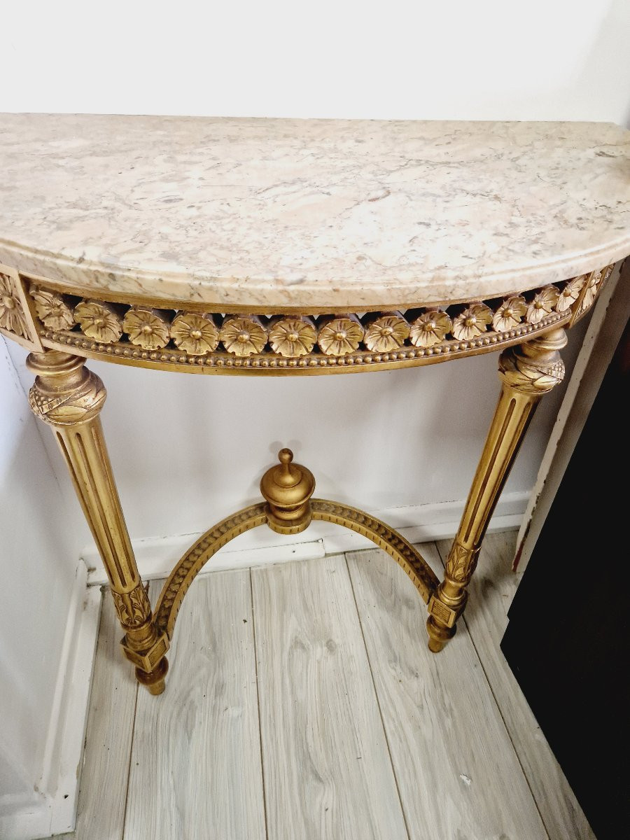 Antique French Louis XVI Style Console Table With Marble Top-photo-2