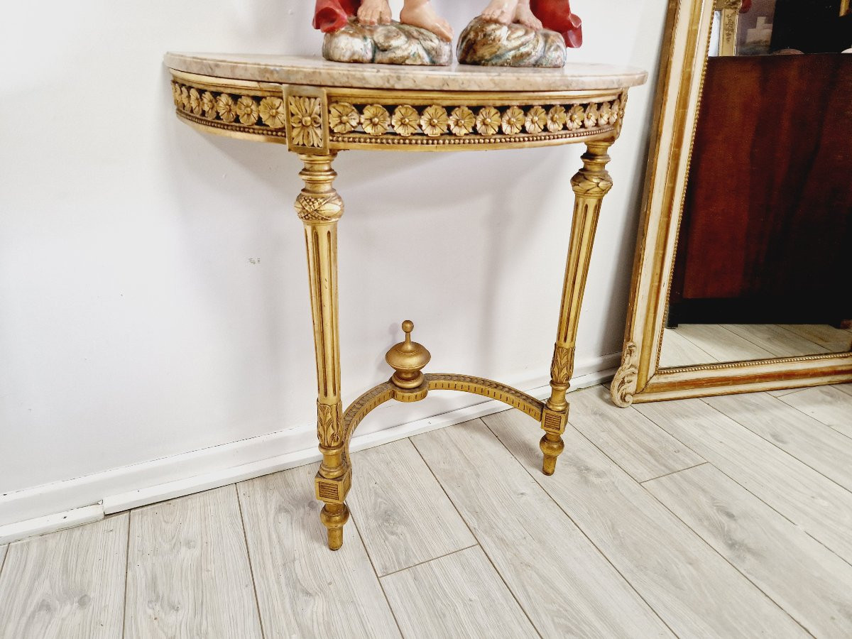 Antique French Louis XVI Style Console Table With Marble Top-photo-8