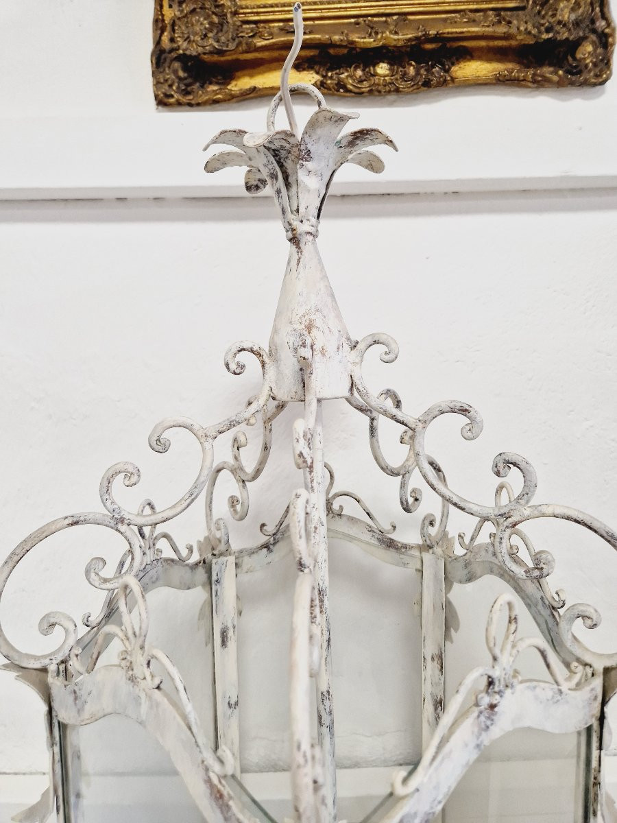 Antique French Wrought Iron Lantern In White-photo-3