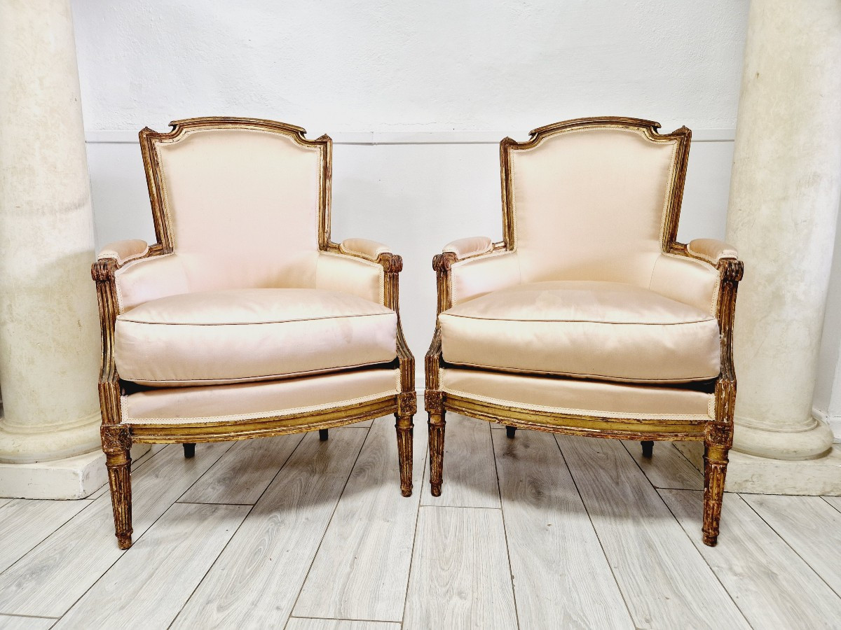 Pair Of Antique Louis XVI Bergère Armchairs