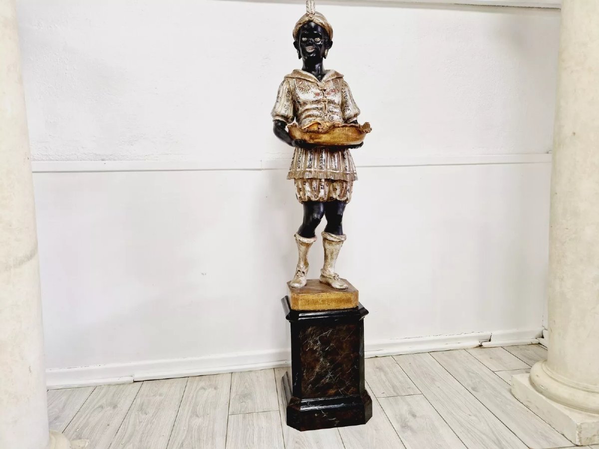 19th Century Venetian Statue In Polychromed Wood-photo-3