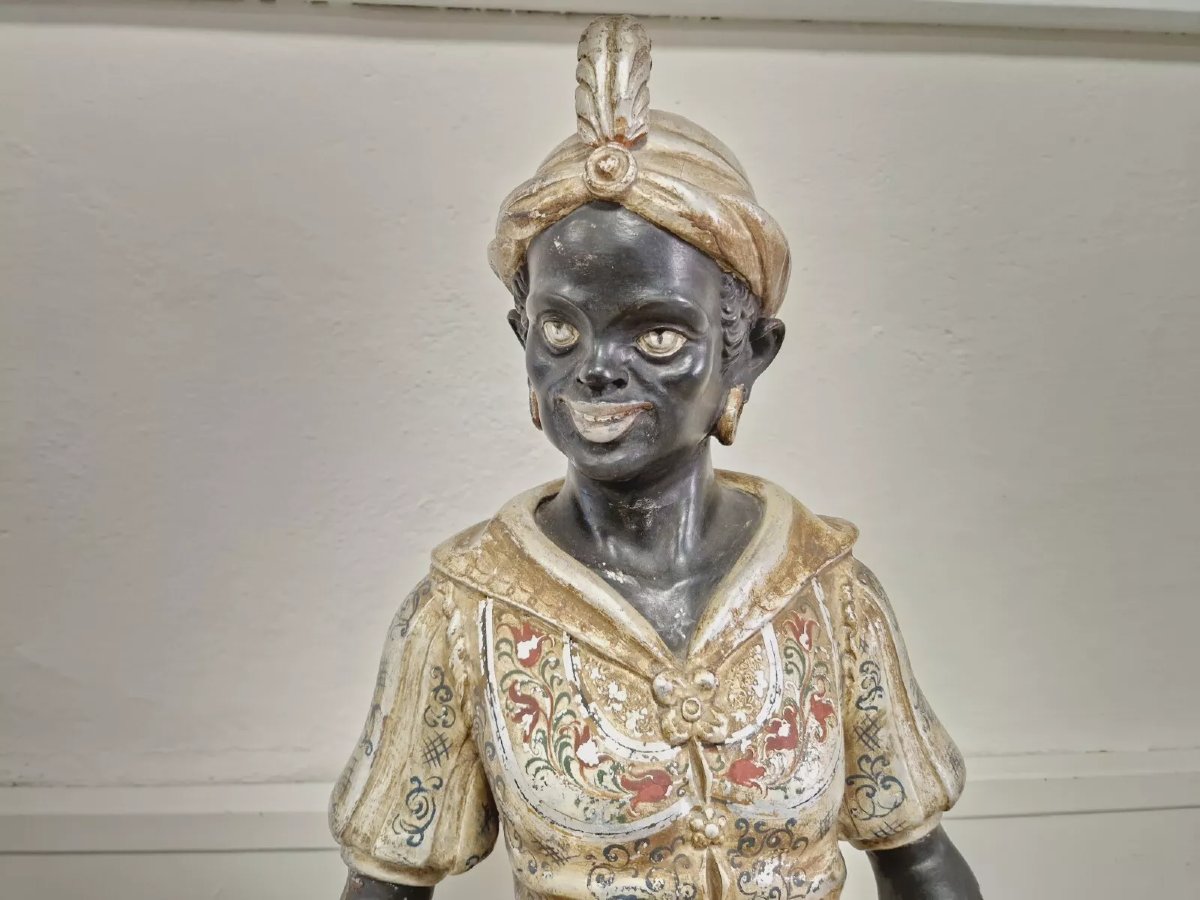 19th Century Venetian Statue In Polychromed Wood-photo-1