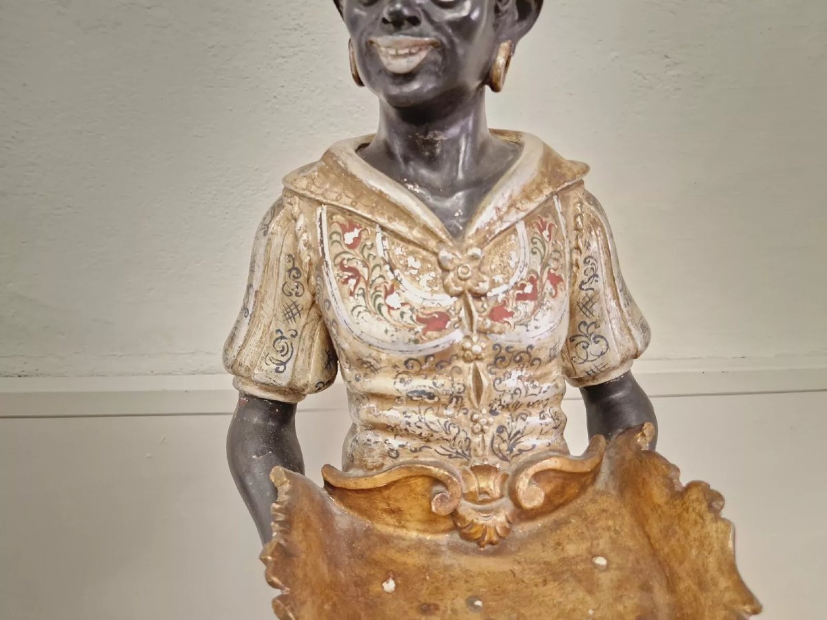 19th Century Venetian Statue In Polychromed Wood-photo-3