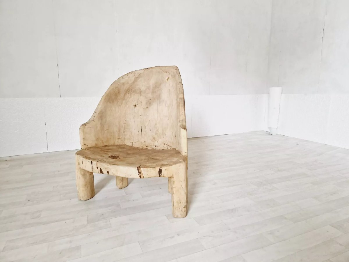 Brutalist Chair In Hand-carved Solid Wood-photo-3