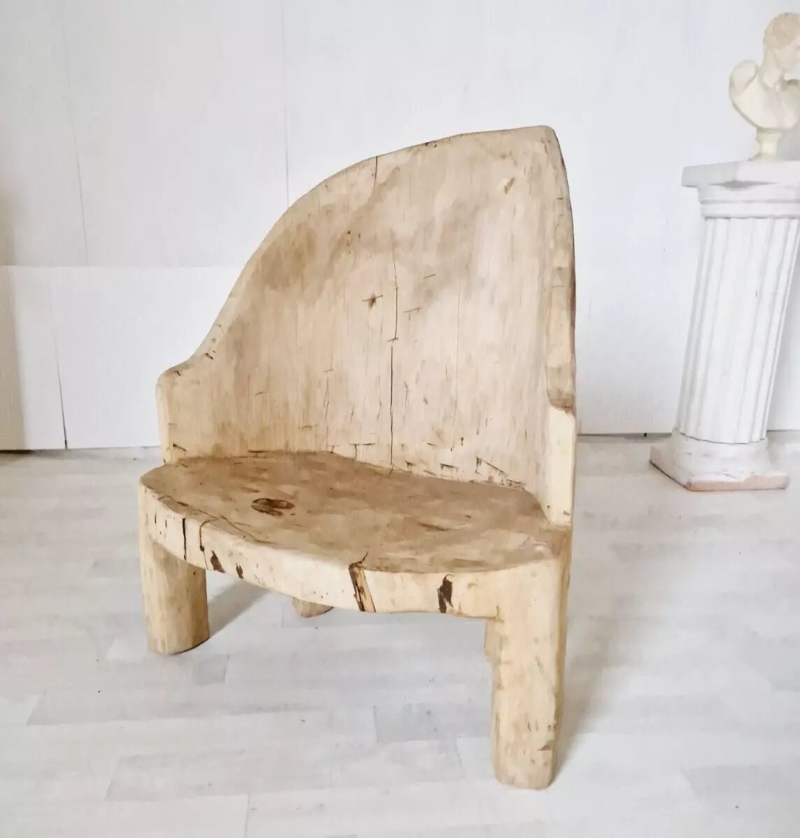 Brutalist Chair In Hand-carved Solid Wood-photo-4