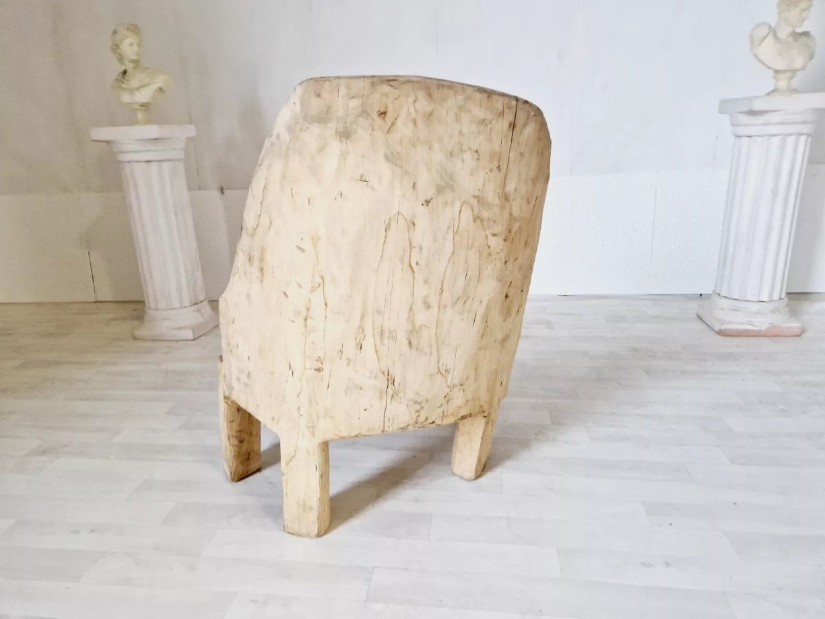 Brutalist Chair In Hand-carved Solid Wood-photo-2