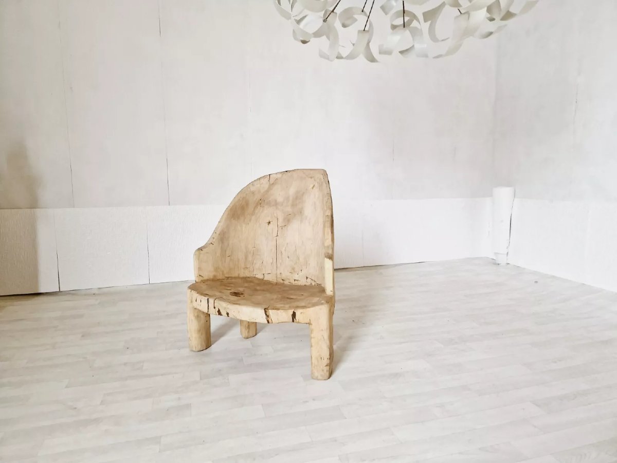 Brutalist Chair In Hand-carved Solid Wood-photo-5